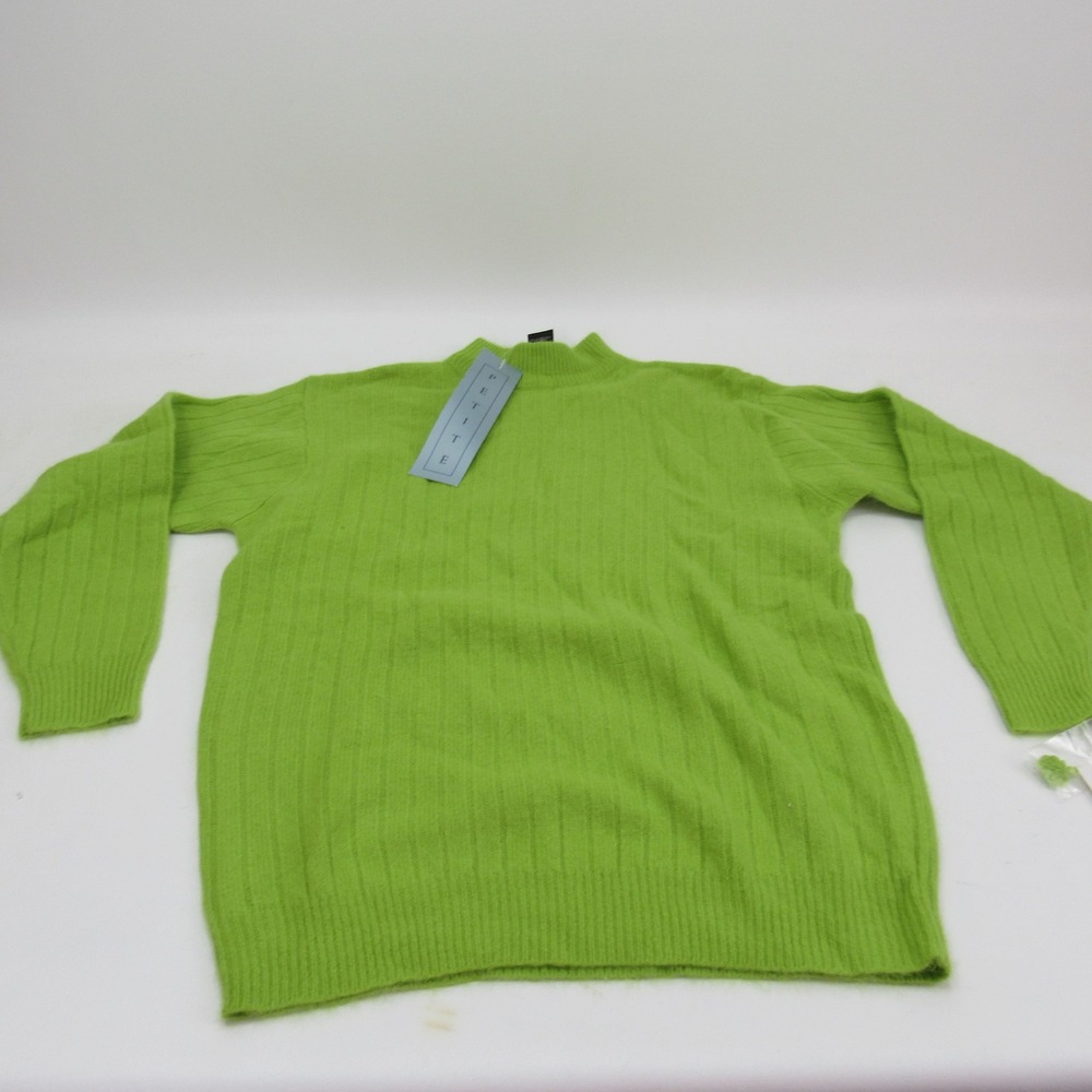Rafaella Womens‎ Angora  Mock Neck Sweater  Lambswool GreenRibbed Petite Small